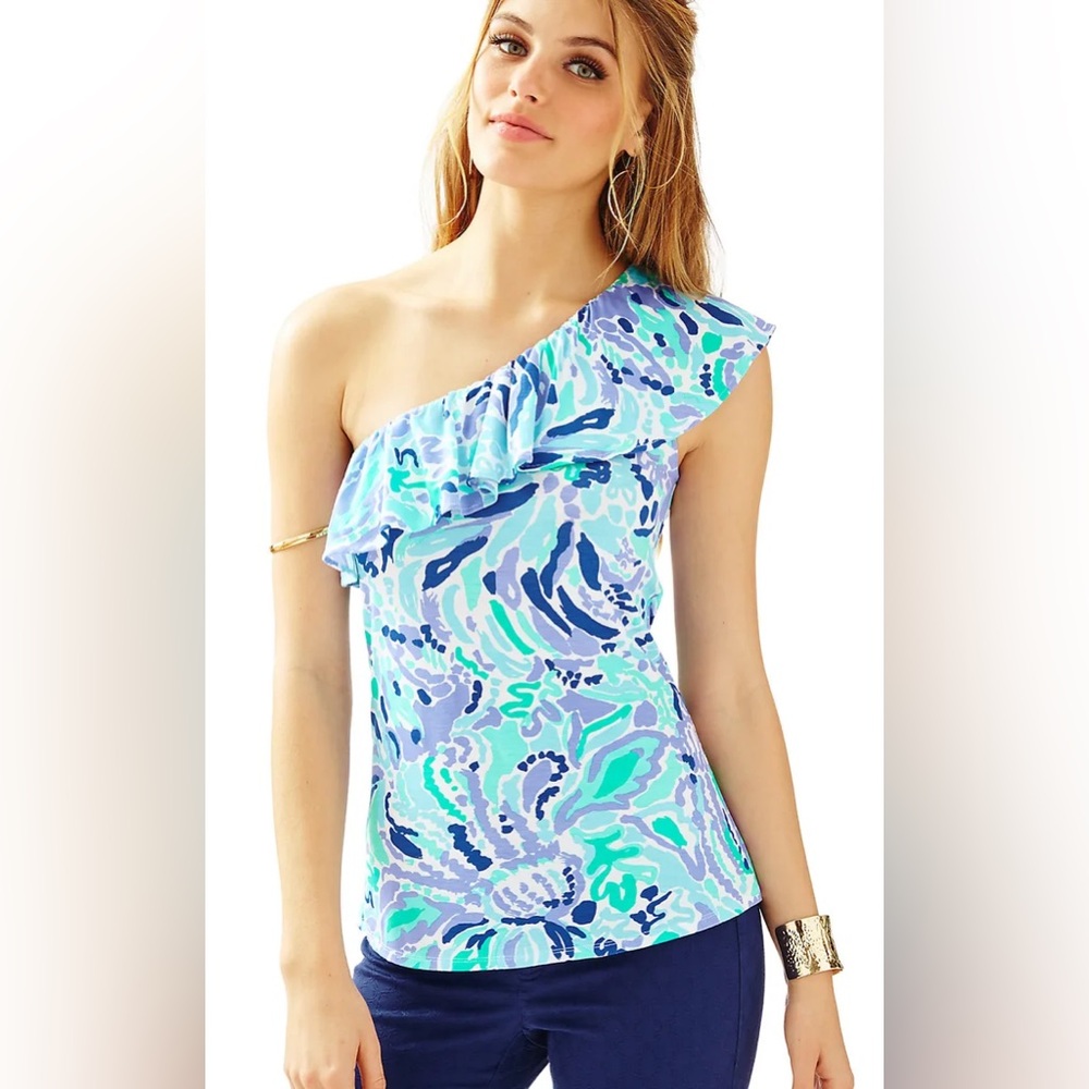 Lilly Pulitzer Nice Ink One Shoulder top NWT size L